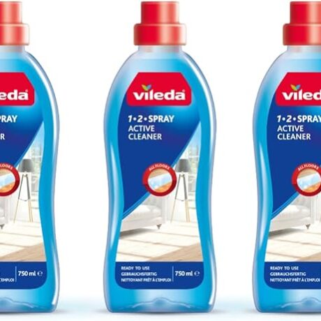 Vileda 1-2 Spray Active Cleaner, Diluted Cleaning Liquid for 1-2 Spray Mop, Pack of 3 750ml, Streak Free Cleaning Solution for Floors, Fresh Scent